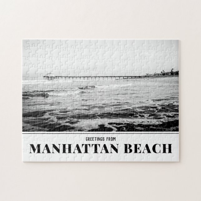 Manhattan Beach Pier Black and White Puzzle (Horizontal)