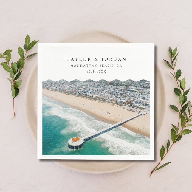 Manhattan Beach Wedding Custom Cocktail Napkin (Manhattan Beach Wedding Custom Cocktail Napkin
)