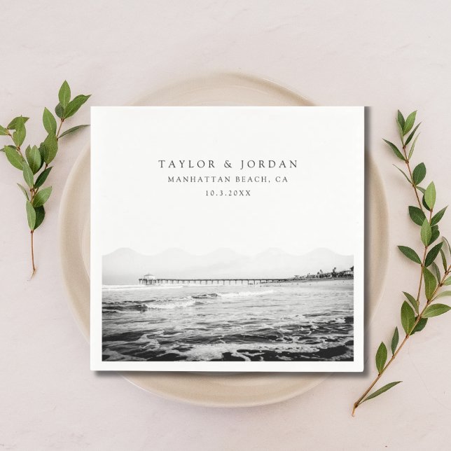 Manhattan Beach Wedding Custom Cocktail Napkin (Manhattan Beach Wedding Custom Cocktail Napkin
)