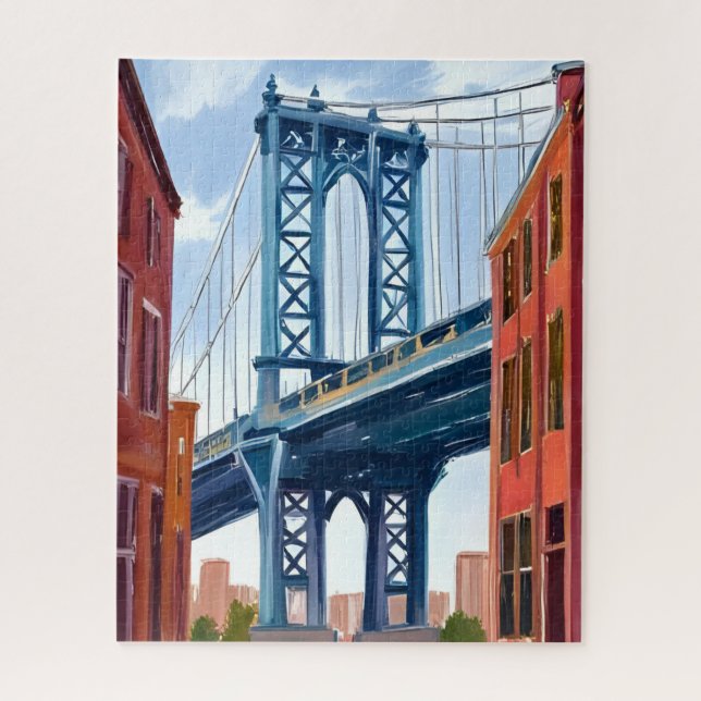 Manhattan Bridge New York City Painting Jigsaw Puzzle (Vertical)