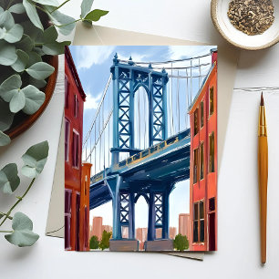 Manhattan Bridge New York City Painting Postcard