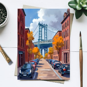 Manhattan Bridge NYC Watercolor Painting Postcard