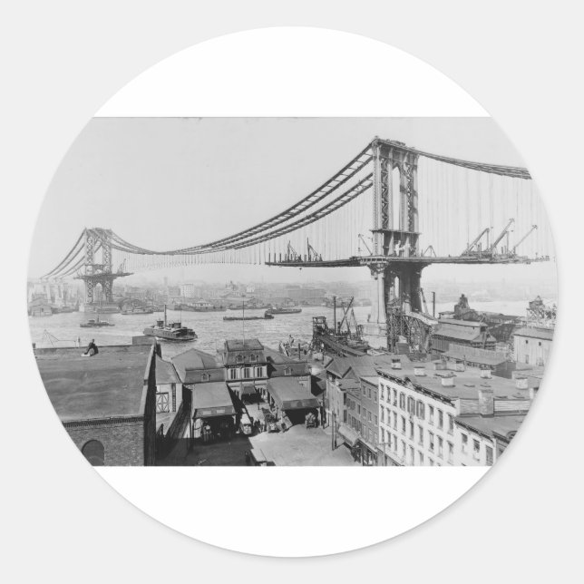 Manhattan Bridge Original Print Construction 1909 Classic Round Sticker (Front)