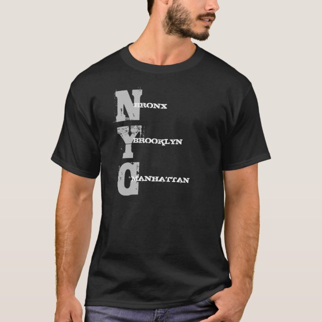 Manhattan Bronx Brooklyn Nyc Text Black Template T-Shirt (Front)