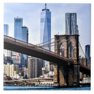 Manhattan, cityscape photograph with skyscrapers ceramic tile
