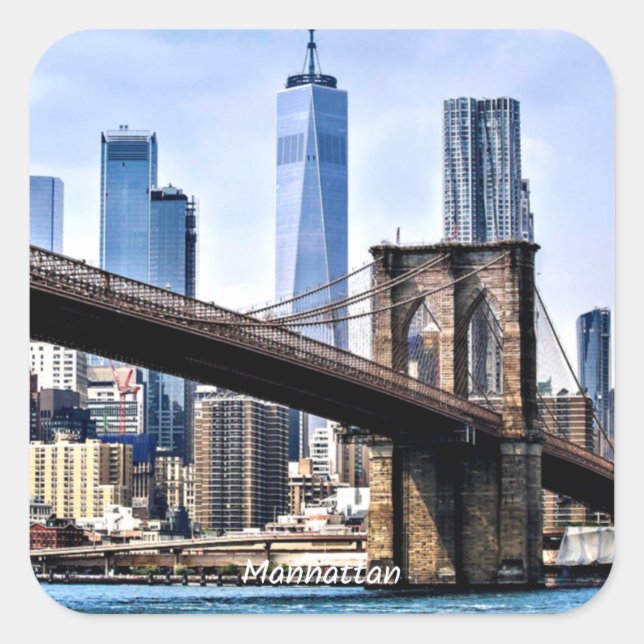 Manhattan, cityscape photograph with skyscrapers square sticker (Front)