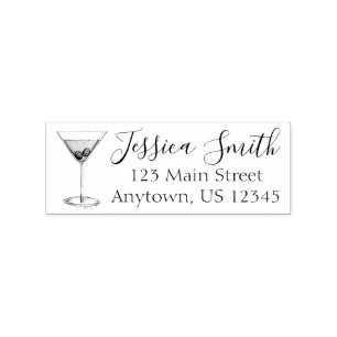 Manhattan Cocktail Glass Mixed Drink Address Rubber Stamp