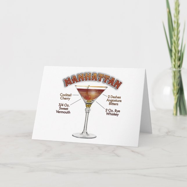 Manhattan Cocktail Recipe Art   Card (Front)