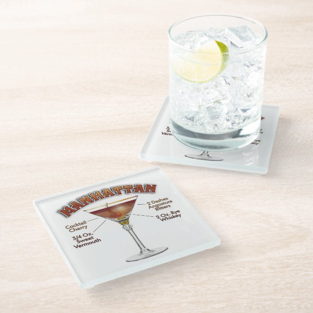 Manhattan Cocktail Recipe Art Coaster (Angled)