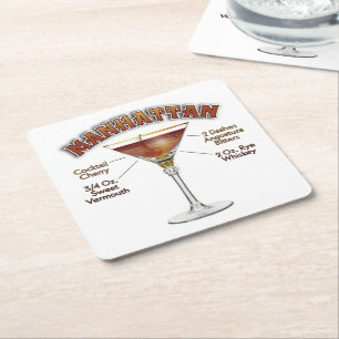 Manhattan Cocktail Recipe Art Square Paper Coaster