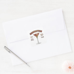 Manhattan Cocktail Recipe Art Square Sticker