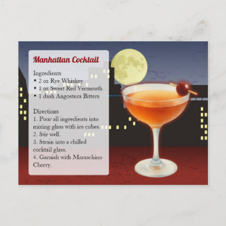 Manhattan Cocktail Recipe Postcard