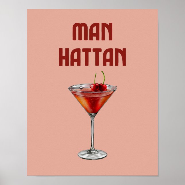 Manhattan Cocktail Red Retro Drink Poster (Front)