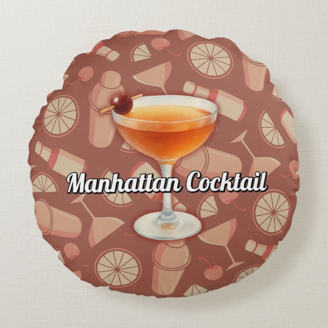 Manhattan Cocktail Round Cushion (Front)