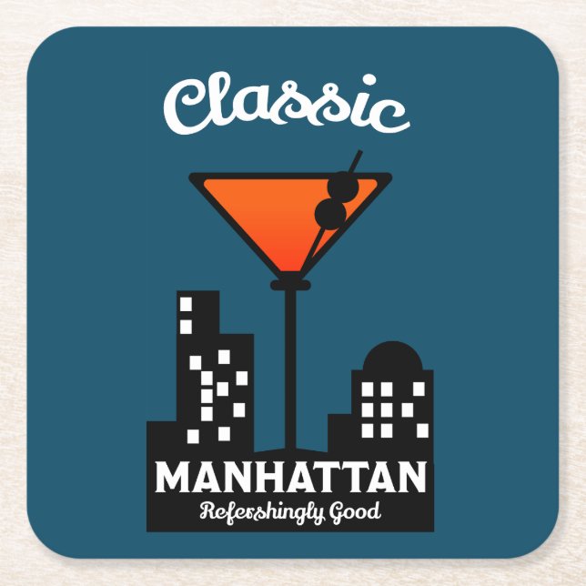 Manhattan Cocktail Wall Art Square Paper Coaster (Front)
