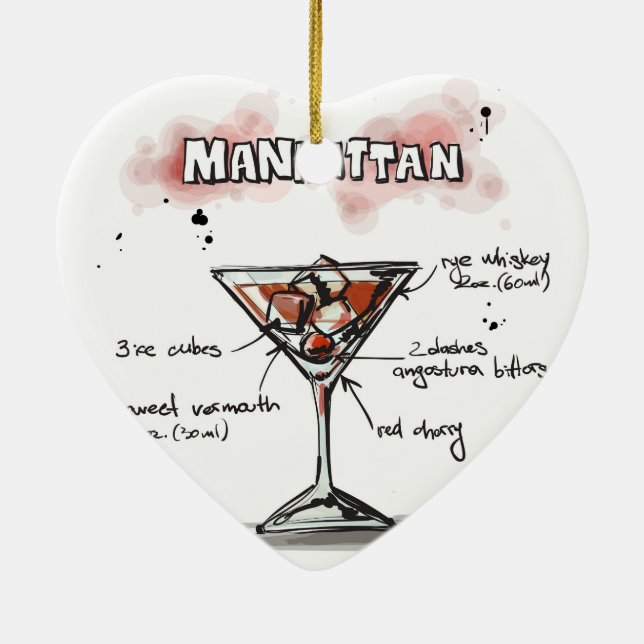 Manhattan Drink Recipe Design Ceramic Ornament (Back)