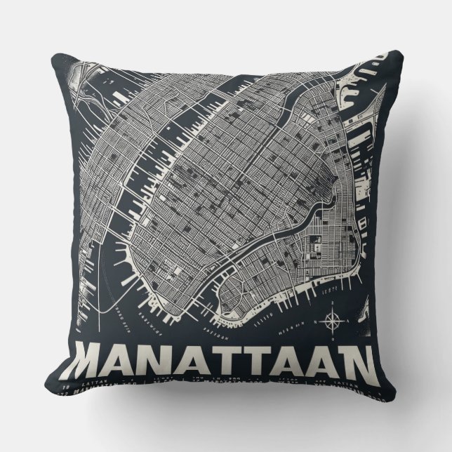 Manhattan Map Illustration  Cushion (Front)