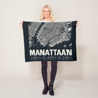Manhattan Map Illustration  Fleece Blanket