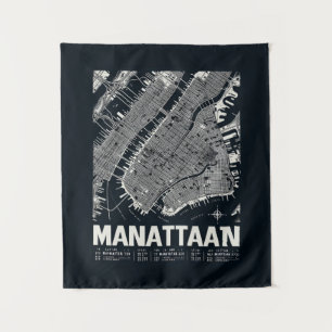 Manhattan Map Illustration Tapestry