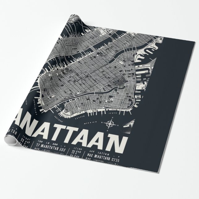 Manhattan Map Illustration  Wrapping Paper (Unrolled)