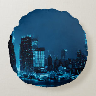 Manhattan midtown skyscrapers and New York City sk Round Cushion