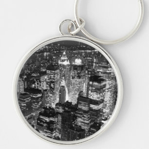 Manhattan New York City Night Black & White Key Ring