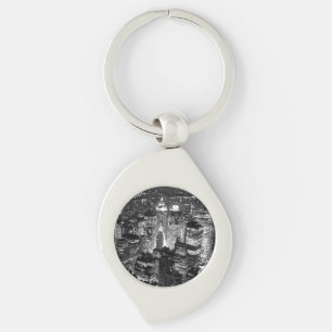 Manhattan New York City Night Black & White Key Ring