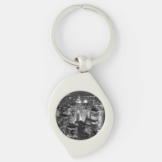 Manhattan New York City Night Black & White Key Ring (Front)
