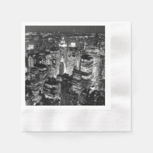 Manhattan New York City Night Black & White Napkin