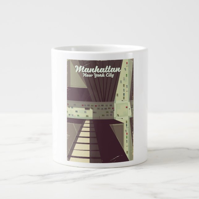 Manhattan New York City Travel poster. Large Coffee Mug (Front)