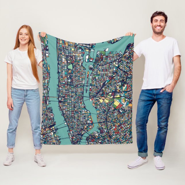 Manhattan New York Map Fleece Blanket (In Situ)