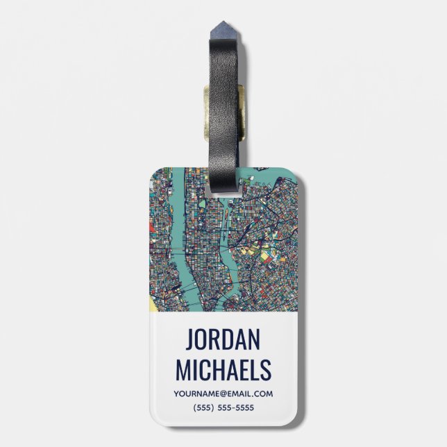Manhattan New York Map Luggage Tag (Back Vertical)