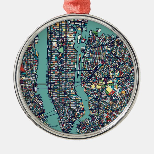 Manhattan New York Map Metal Ornament (Front)
