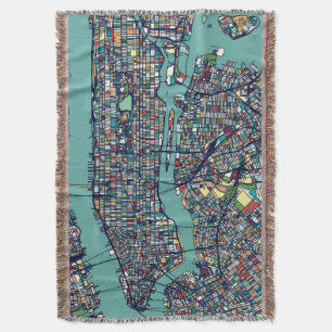 Manhattan New York Map Throw Blanket