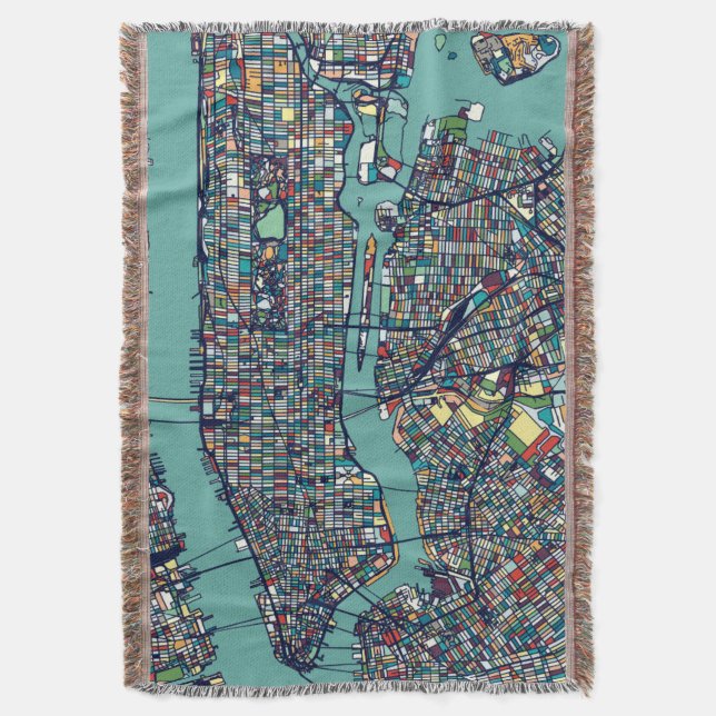 Manhattan New York Map Throw Blanket (Front Vertical)