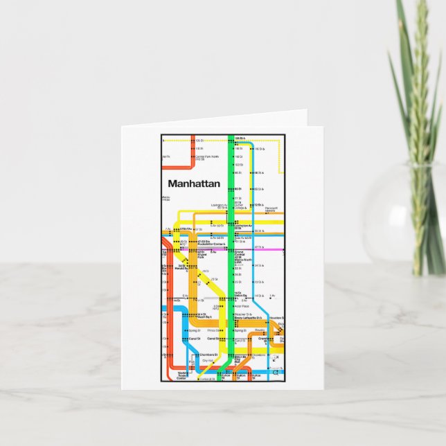 Manhattan New York Nyc Subway Map Retro Rail Trans Card (Front)