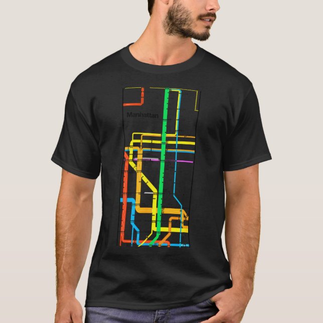 Manhattan New York Nyc Subway Map Retro Rail Trans T-Shirt (Front)