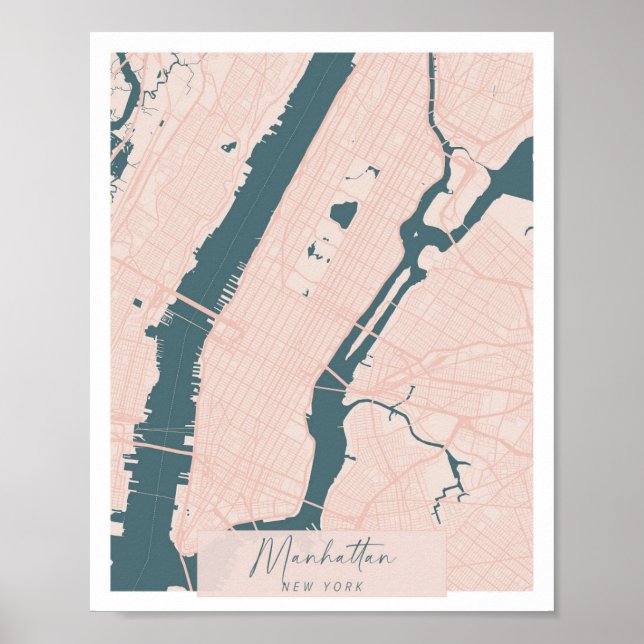 Manhattan New York Pink and Blue Cute Script Stree Poster (Front)