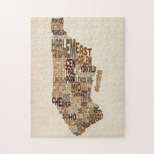 Manhattan New York Typography Text Map Jigsaw Puzzle