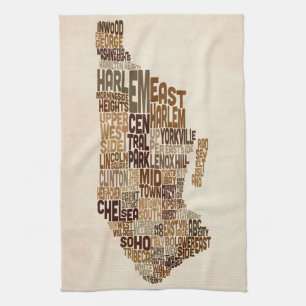 Manhattan New York Typography Text Map Tea Towel