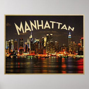 Manhattan Night Skyline Poster