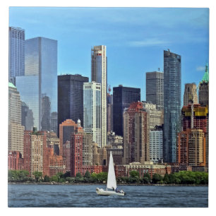 Manhattan NY – Sailboat By Manhattan Skyline Ceramic Tile
