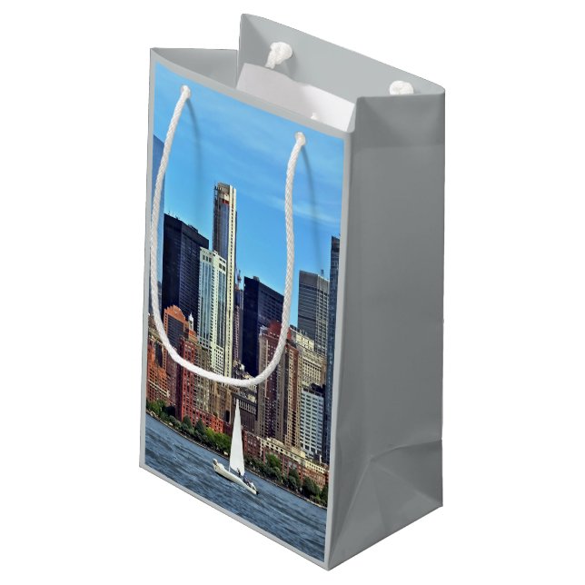 Manhattan NY – Sailboat By Manhattan Skyline Small Gift Bag (Back Angled)