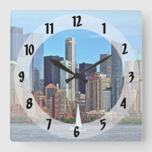 Manhattan NY – Sailboat By Manhattan Skyline Square Wall Clock