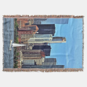 Manhattan NY – Sailboat By Manhattan Skyline Throw Blanket