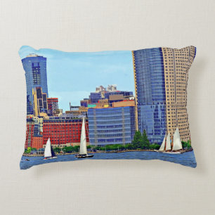 Manhattan NY - Three Boats By Manhattan Skyline Decorative Cushion