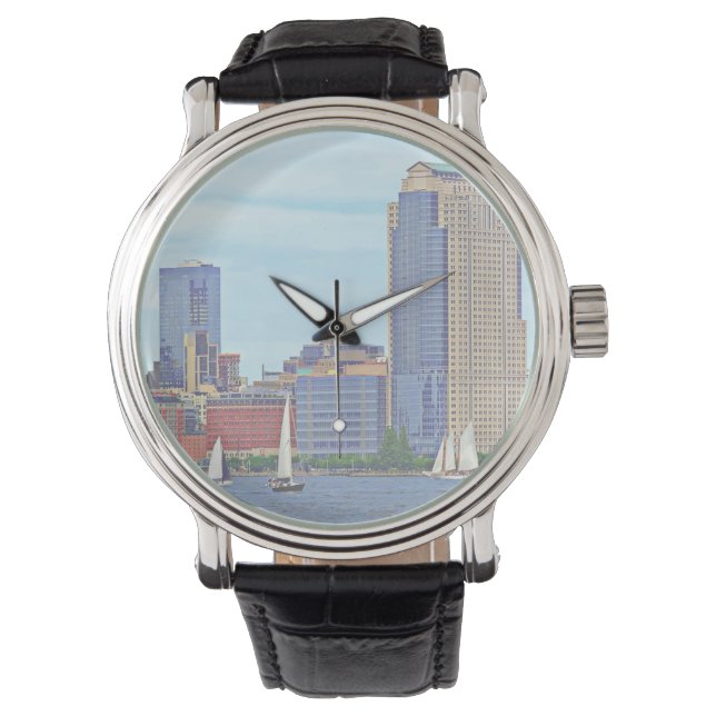 Manhattan NY - Three Boats By Manhattan Skyline Watch (Front)