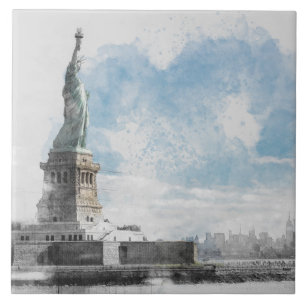 Manhattan Nyc Liberty Statue Ceramic Tile