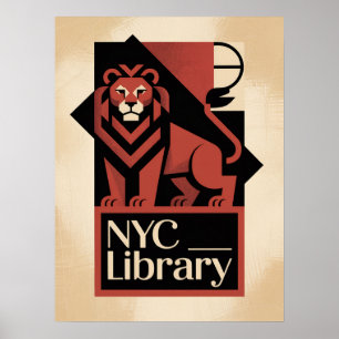 Manhattan NYC Library Lion Art Deco Architecture Poster