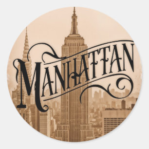 Manhattan NYC vintage  Classic Round Sticker